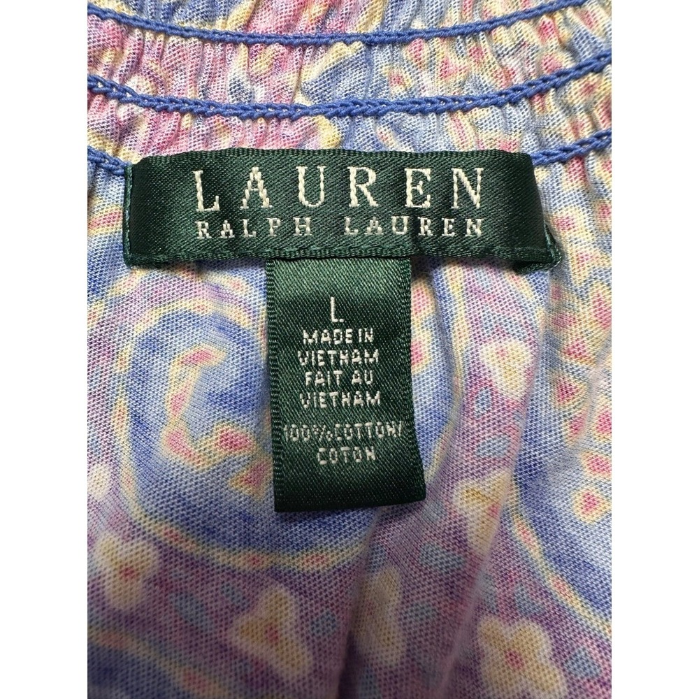 Lauren Ralph Lauren Womens Paisley Smocked Top Size L Multi Color Blouse Preppy - Picture 4 of 8